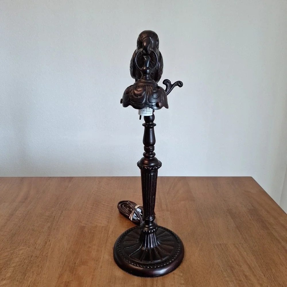 Vintage Art Deco Cast Iron Parrot W/ Lantern Lamp Working 18